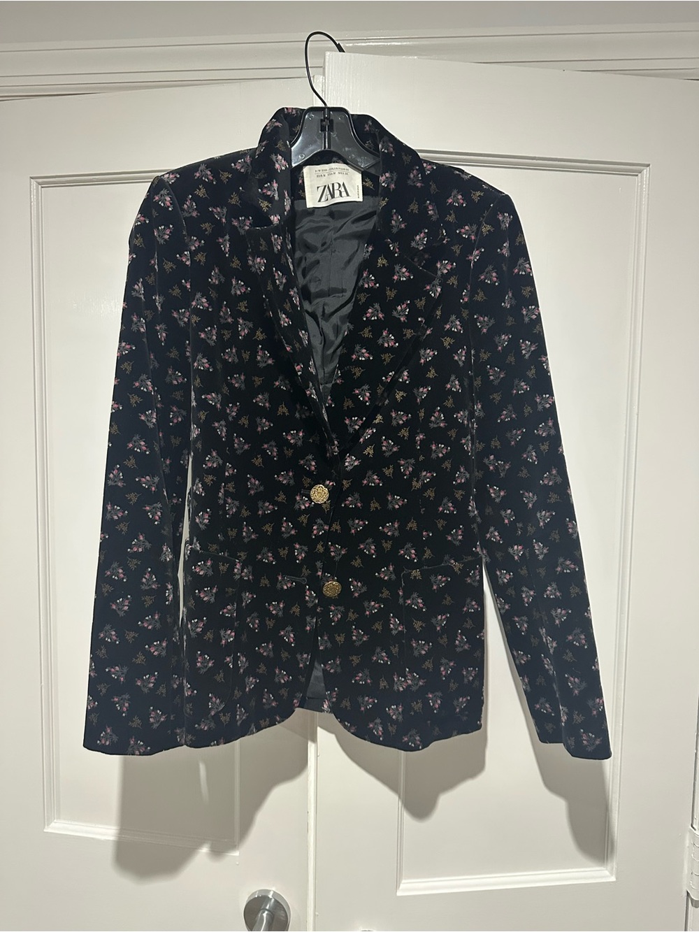 ZARA Collection Black Floral Velvet Blazer sz M